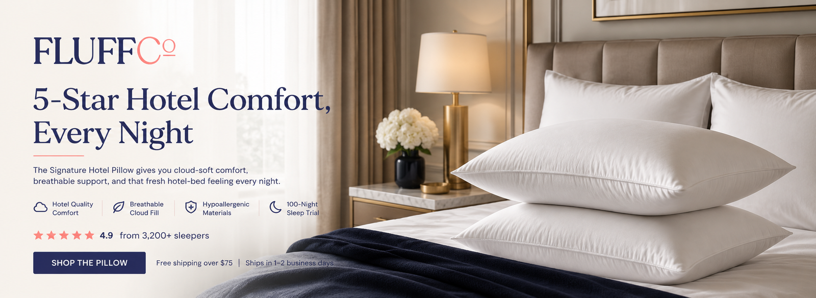 FluffCo duvet styled in a hotel room